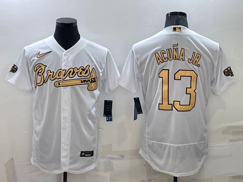 Men Atlanta Braves #13 Acuna jr White 2022 All Star Elite Nike MLB Jersey